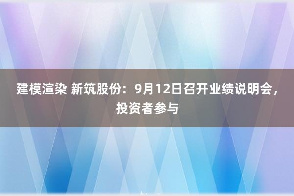 建模渲染 新筑股份：9月12日召开业绩说明会，投资者参与